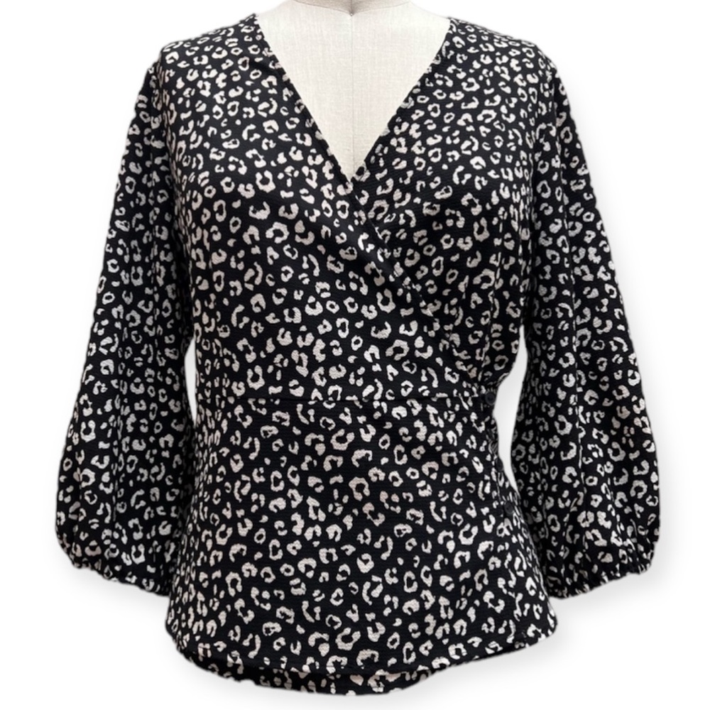 Bobeau Animal Print Wrap Blouse Size L